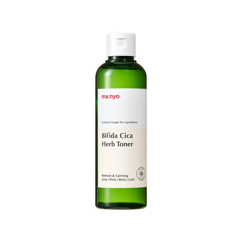 MANYO Bifida Cica Herb Toner – toner calmant ideal pentru ten sensibil. Produse coreene de îngrijire disponibile pe LOVU.md.