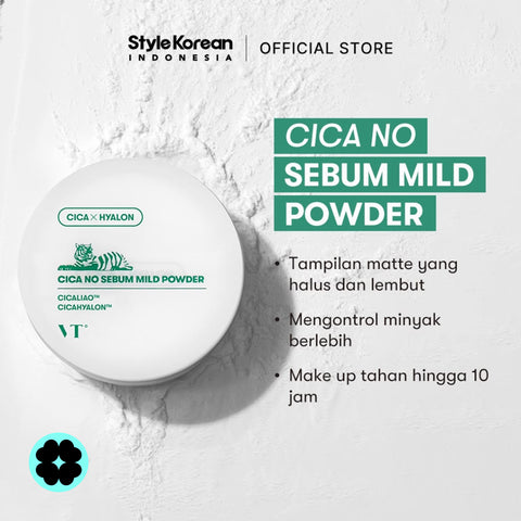 VT Cosmetics Cica No-Sebum Mild Powder – Korean powder for oil control and smooth matte skin, LOVU Beauty Code, skincare routine